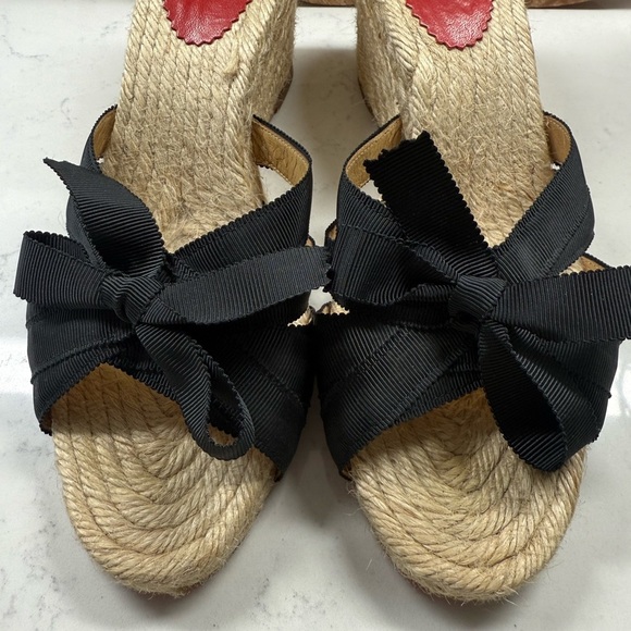 Christian Louboutin Black and Tan Wedge Sandals - Picture 5 of 13
